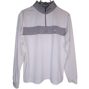 Deolax Mens Pullover Shirt Medium‎ White Gray Long Sleeve 1/4 Zip Golf Sport